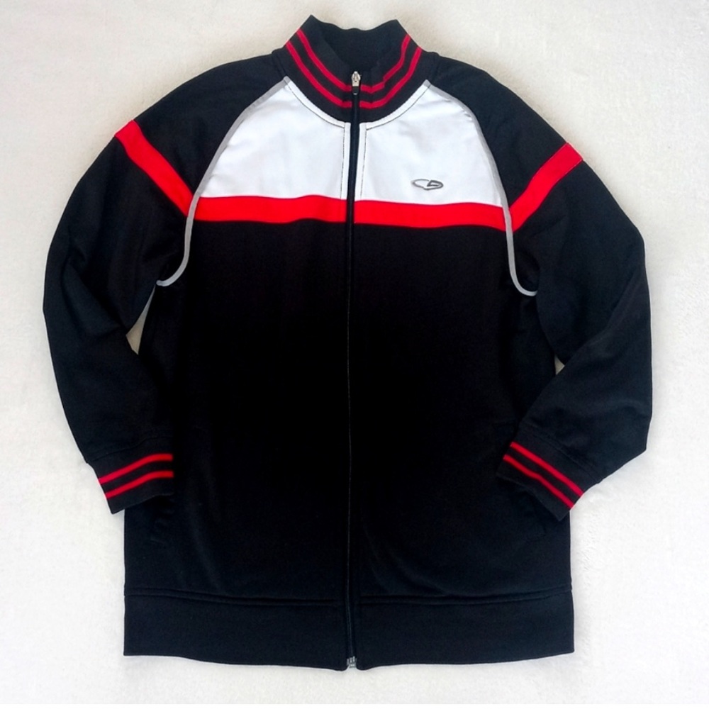 Champion Women’s Black White Red Racer Stripe Zip Up Long Sleeve AthleticJacket